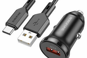 Автомобильное зарядное устройство BOROFONE BZ18 single port QC3.0 car charger set(Type-C) 18W Black