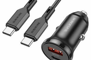 Автомобильное зарядное устройство BOROFONE BZ18A PD20W+QC3.0 car charger set(Type-C to Type-C) Black