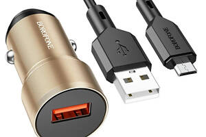 Автомобильное зарядное устройство BOROFONE BZ19A Wisdom single port QC3.0 car charger set(Micro) 18W Gold