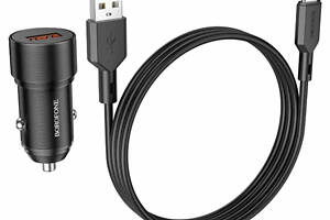 Автомобільний зарядний пристрій BOROFONE BZ19A Wisdom single port QC3.0 car charger set(Type-C) 18W Black