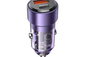 Автомобільний зарядний пристрій BOROFONE BZ20 Smart 38W dual port PD20W+QC3.0 car charger Transparent Purple