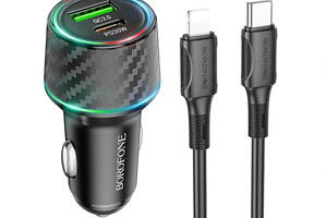 Автомобильное зарядное устройство BOROFONE BZ21 Brilliant 48W dual port PD30W+QC3.0 car charger set(C to iP)