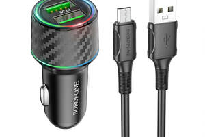 Автомобільний зарядний пристрій BOROFONE BZ21A Brilliant 36W dual port QC3.0 car charger set(Micro) Black