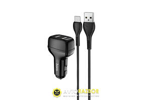 Автомобильное зарядное устройство HOCO Z36 Dual port car charger set(Type-C) Black