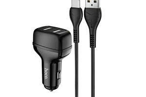 Автомобільний зарядний пристрій HOCO Z36 Leader dual port car charger set(Type-C) Black