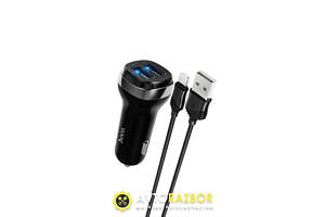 Автомобильное зарядное устройство HOCO Z40 Superior dual port car charger set(iP) Black