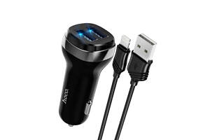 Автомобільний зарядний пристрій HOCO Z40 Superior dual port car charger set(iP) Black