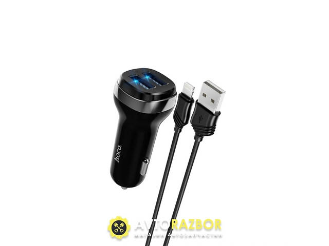 Автомобильное зарядное устройство HOCO Z40 Superior dual port car charger set(iP) Black