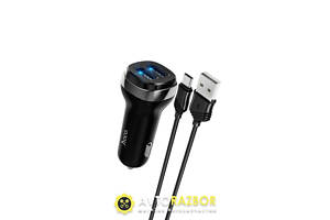 Автомобильное зарядное устройство HOCO Z40 Superior dual port car charger set(Type-C) Black