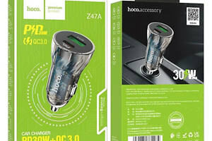 Автомобільний зарядний пристрій HOCO Z47A Transparent Discovery Edition dual port PD30W+QC3.0 car charger