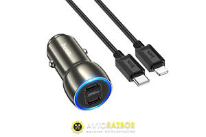 Автомобільний зарядний пристрій HOCO Z48 Tough 40W dual port(2C) car charger set(C to iP) Metal Gray