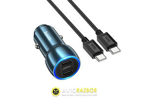 Автомобільний зарядний пристрій HOCO Z48 Tough 40W dual port(2C) car charger set(Type-C to Type-C) Sapphire