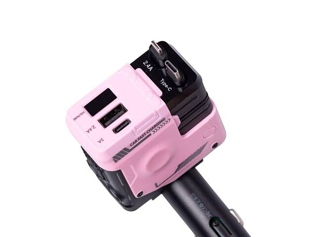 Автомобільний зарядний пристрій MECHA з висувними кабелями та портами USB/Type-C Рожевий HP-A1P - Фото 1