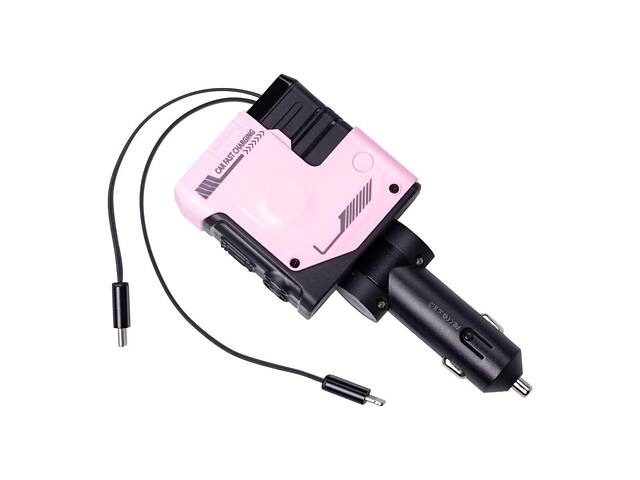 Автомобільний зарядний пристрій MECHA з висувними кабелями та портами USB/Type-C Рожевий HP-A1P - Фото 2