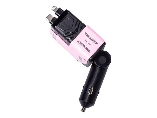 Автомобільний зарядний пристрій MECHA з висувними кабелями та портами USB/Type-C Рожевий HP-A1P - Фото 3