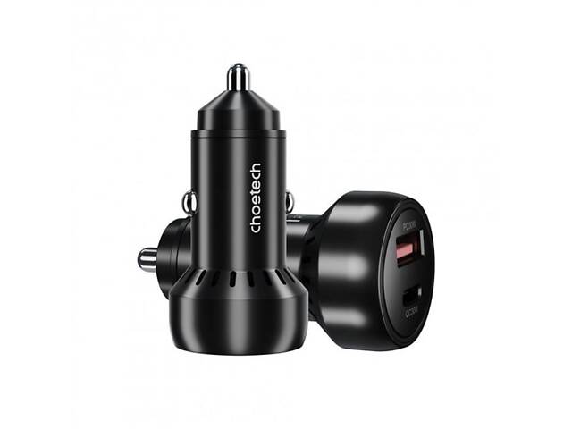 Автомобильное зарядное устройство CHOETECH (1USB Type C; 1USB) 60W PD3.0 QC3.0 Black (TC0014) - Фото 1