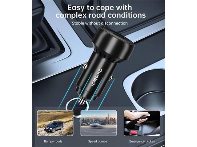Автомобильное зарядное устройство CHOETECH (1USB Type C; 1USB) 60W PD3.0 QC3.0 Black (TC0014) - Фото 2