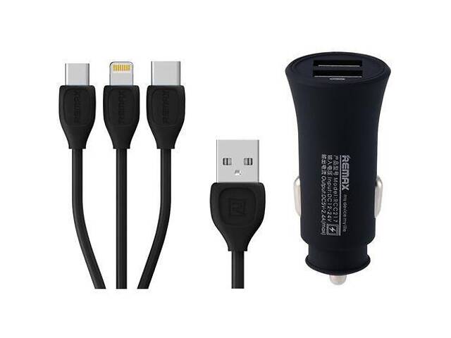 Автомобильное зарядное устройство с кабелем 3 в 1 Rocket Remax RCC-217-Black - Фото 1