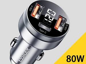 Автомобильное зарядное устройство в прикуриватель ESSAGER ES-CC10 (80 Вт, два порта USB+Тип-C)