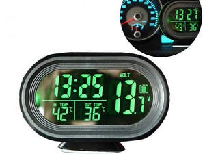 Автомобильные часы VST – 7009V подсветка + 2 термометра + вольтметр, питание от аккумулятора авто 12В-24В