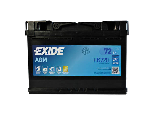 Автомобильный аккумулятор EXIDE Start-Stop AGM (EK720) 72Аh 760A R+ (L3)