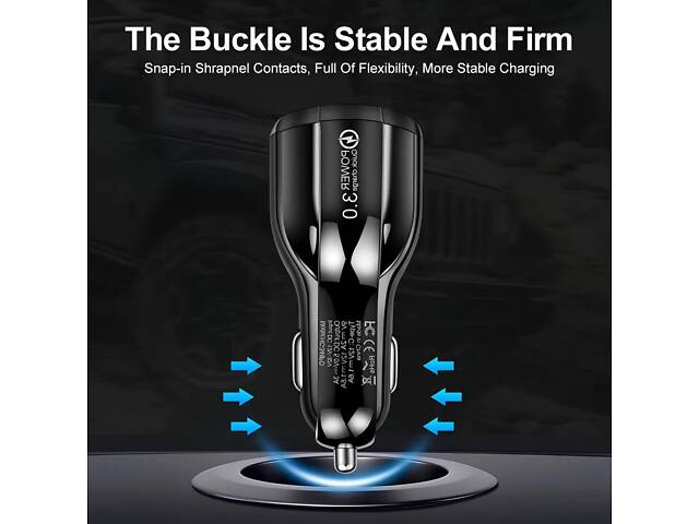 Автомобільна швидка зарядка QC 3.0 з двома портами USB і Type-C — компактний і потужний зарядний пристрій для авто 12V–32V - Фото 2