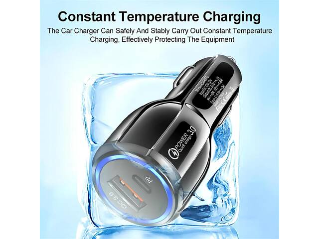 Автомобільна швидка зарядка QC 3.0 з двома портами USB і Type-C — компактний і потужний зарядний пристрій для авто 12V–32V - Фото 3