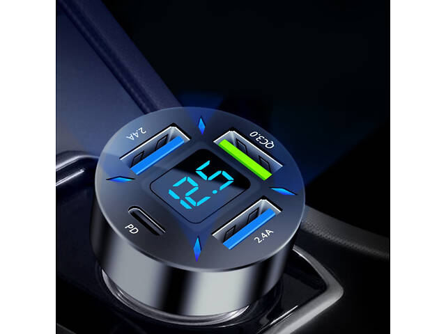Автомобільна швидка зарядка QC 3.0 USB+PD. Авто заряджання на 4 порти. Автомобільна зарядка для Iphone - Фото 5