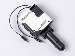 Автомобильное зарядное устройство MECHA с выдвижными кабелями и портами USB/Type-C Белый