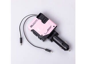 Автомобильное зарядное устройство MECHA с выдвижными кабелями и портами USB/Type-C Розовый