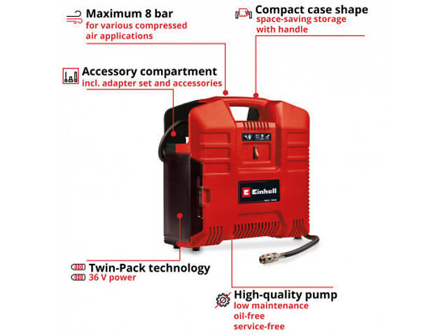 Автомобільний компресор Einhell TE-AC 36/8 Li OF Set-Solo PXC (без АКБ і ЗУ) (4020440) - Фото 5
