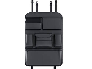 Автомобільний органайзер CABULE на передні сидіння, 62x44см, кріплення до сидінь ременями, 6 відділень, PV-шкіра, чорний