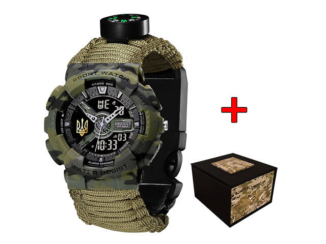 Awarder 005 Тризуб золото Camo Green Паракордовый ремешок Army Green - Фото 1