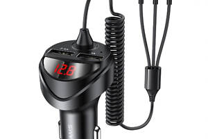 АЗП Usams US-CC119 C22 3.4A Dual USB Car Charger With 3IN1 Spring Cable Black