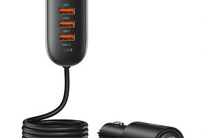 АЗП Usams US-CC161Car Charger 3USB + Type-C 156W With Cigarette Lighter Black