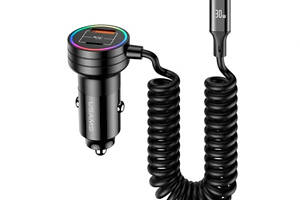 ОЗУ Usams US-CC167 C33 60W Car Charger With Spring Cable Black