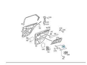 Б/У Mercedes-Benz A2038100151 7213 Внутренняя ручка закрытия задней левой двери серая C-class W203 C-class S203