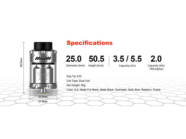 Бак обслуживаемый Hellvape Dead Rabbit 3 RTA 25 mm 5.5 ml Silver (17424-hbr) - Фото 4