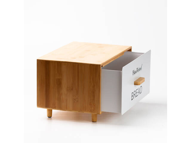 Бамбукова хлібниця з баночками для зберігання сипучих продуктів 2 шт по 1 літру + щипці кухонні набір білий - Фото 2