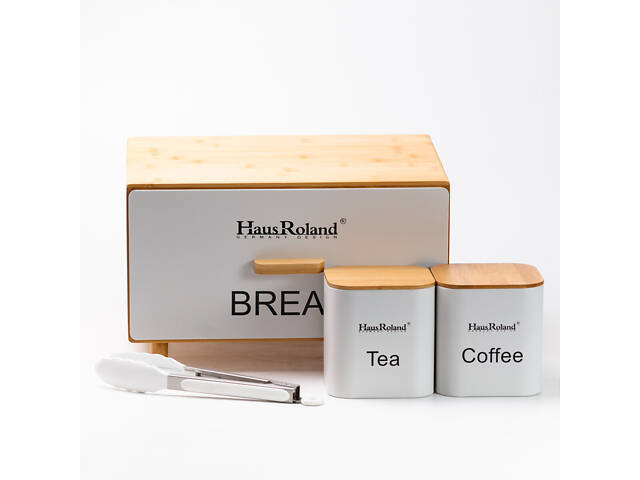 Бамбукова хлібниця з баночками для зберігання сипучих продуктів 2 шт по 1 літру + щипці кухонні набір білий - Фото 7