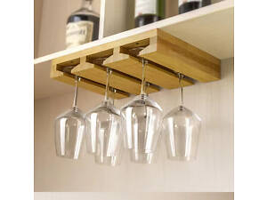 Бамбукова полиця для келихів, підвісний органайзер з бамбука для келихів( до 6шт), розміром 35x25x5см