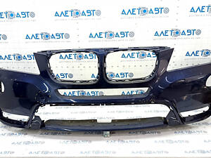 Бампер передний голый BMW X3 F25 11-14 дорест, синий A76M, примят, надломаны крепления, царапины