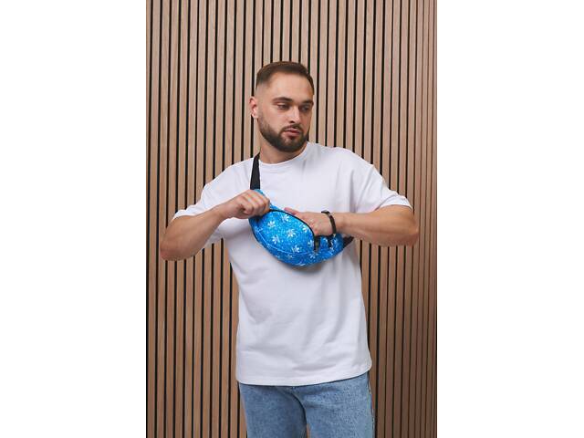 Бананка Adidas светло-синяя, белые логотипы. - Фото 2