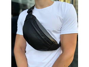 Бананка из натуральной кожи, сумка мужская-женская барсетка черная сумочка