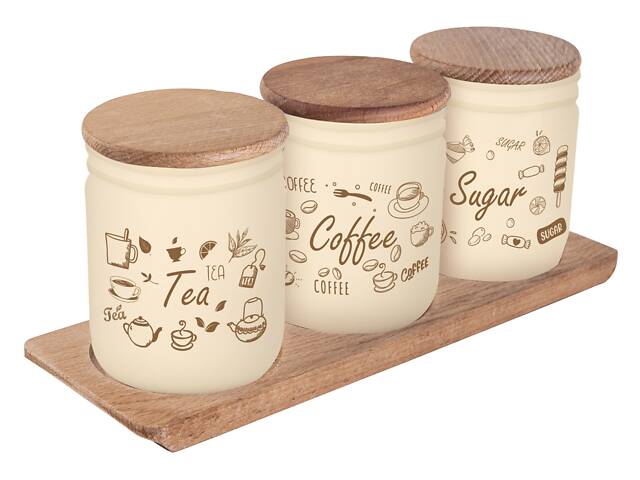 Банка Herevin Wooden Set-Beige-Browm Tea-Coffee-Sugar 0.446 л. (6856608)