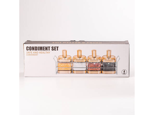 Банки для сипучих продуктів набір з 4 шт скляні ємності для зберігання з ложкою на металевій підставці - Фото 3