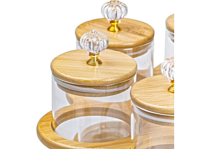 Банки для сыпучих продуктов набор из 6 штук по 580 мл на деревянной подставке HP16292 - Фото 6