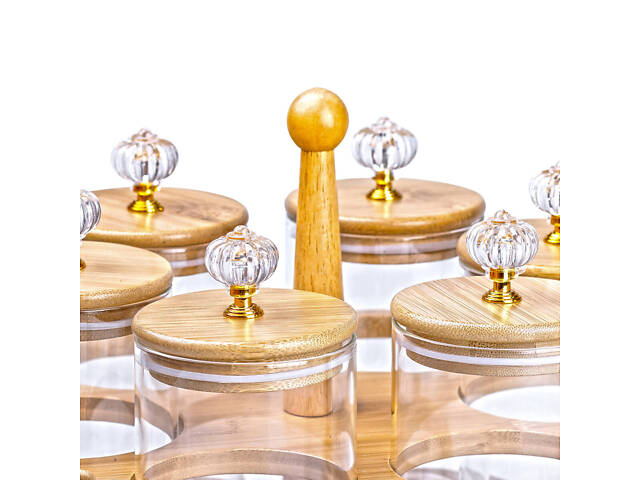 Банки для сыпучих продуктов набор из 6 штук по 580 мл на деревянной подставке HP16292 - Фото 8