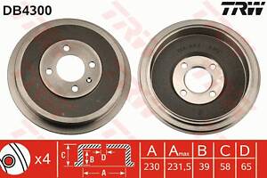 Барабан тормозной, SEAT Inca, VW Caddy II, 1.4-1.9, 95-04