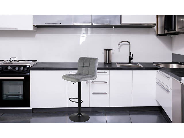 Барний стілець Hoker Just Sit MONZO-VELVET-темно-сірий з чорною ніжкою - Фото 2